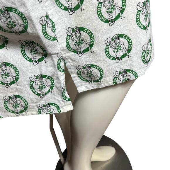 Vintage Boston Celtics All-Over Print Polo Dress Nightshirt USA Cotton L 90s - Picture 11 of 16